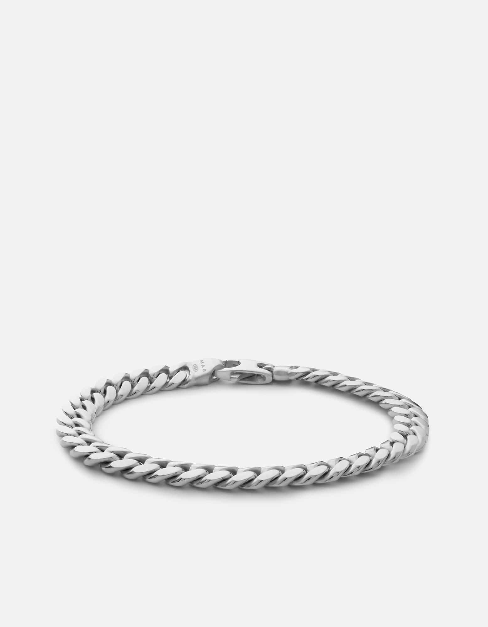 Platinum plated cuban rectangle link chain bracelet in cz -